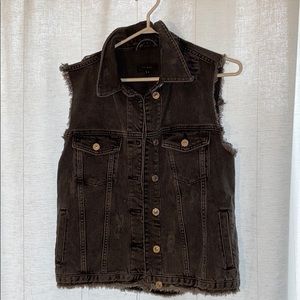 Black distressed denim vest, size 8